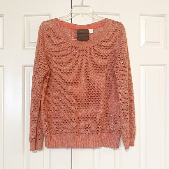 Anthropologie Guinevere Coral Pink Open Knit Hemp Blend Sweater Large - Picture 7 of 15
